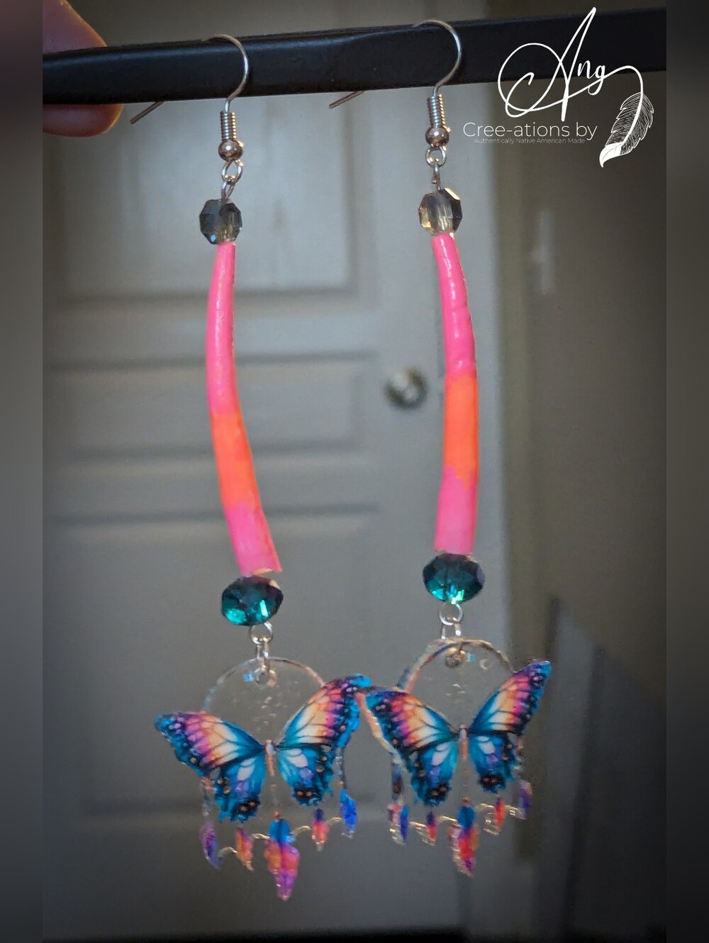 Colorful Butterfly Dreamcatcher Pendant Dentalium Shell Earrings